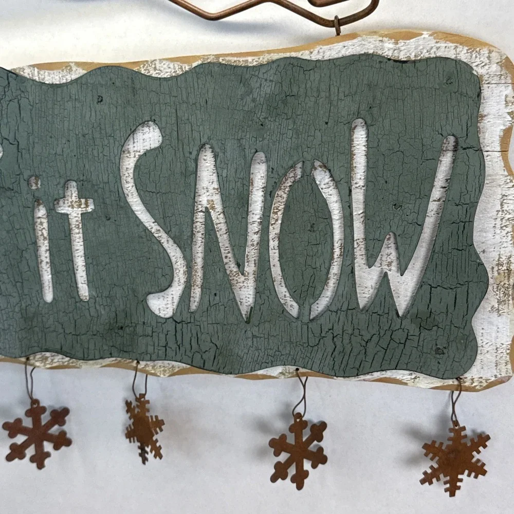 Let it Snow Hang Wood Shelf Winter wall decor rustic primative 3d rustic 18